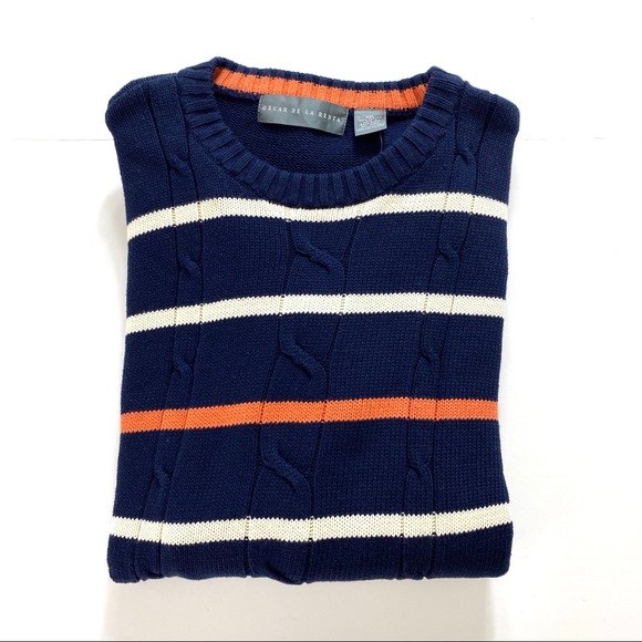 Oscar De La Renta Striped Crew-Neck Sweater In Blue New with Tags - Picture 7 of 7